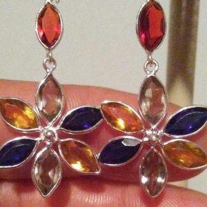 GENUINE MULTI GEMSTONE DANGLE FLOWER EARRINGS